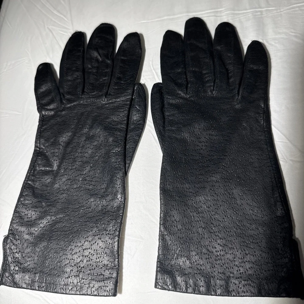 Fownes Gloves Women Size 6.5‎ Black Leather Dress # WPL9522 Full Acrylic Lined
